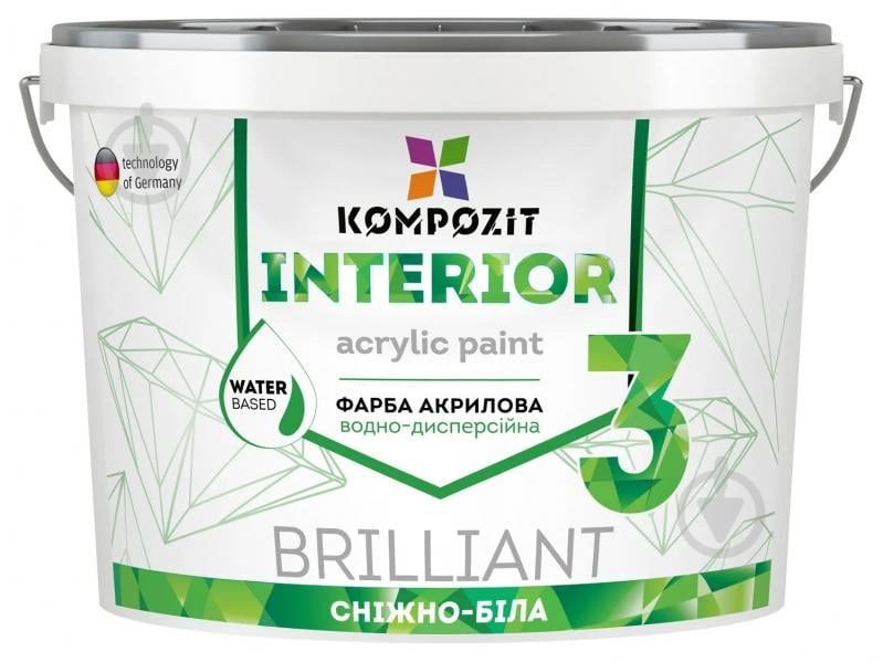 Краска акриловая водоэмульсионная Kompozit INTERIOR 3 глубокий мат белый 0,9 л 1,4 кг - фото 1 Краска акриловая водоэмульсионная Kompozit INTERIOR 3 глубокий мат белый 0,9 л 1,4 кг - фото 1