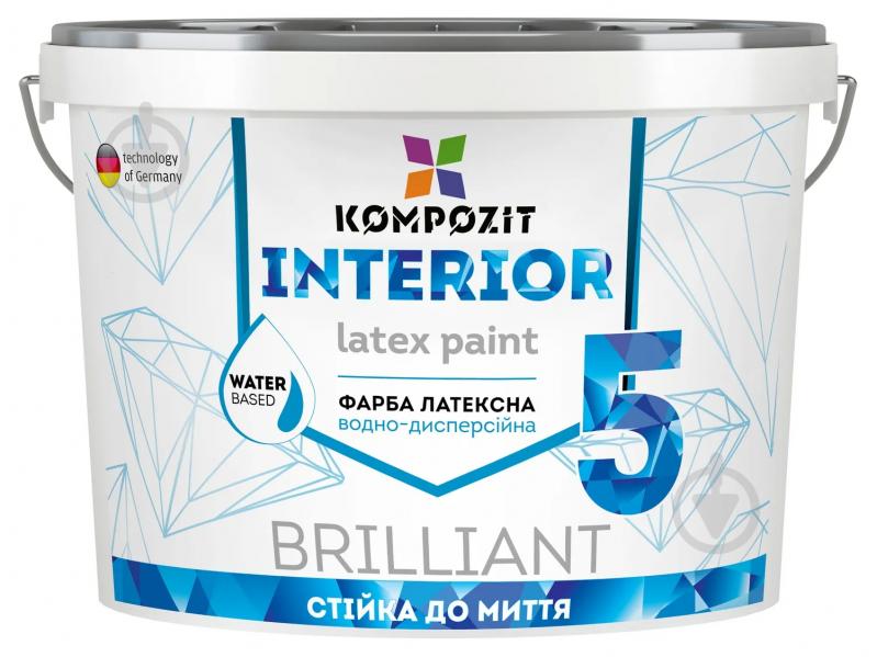 Краска акриловая водоэмульсионная Kompozit INTERIOR 5 глубокий мат белый 0,9 л 1,4 кг - фото 1