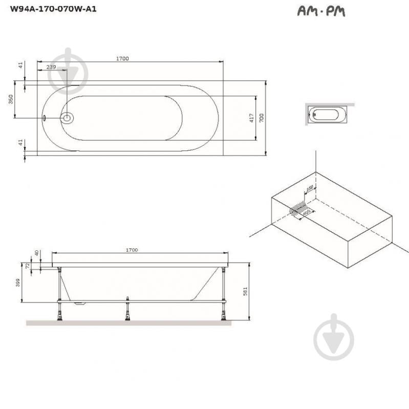 Ванна акриловая AM.PM X-Joy 170х70 см W94A-170-070W-A1 - фото 11