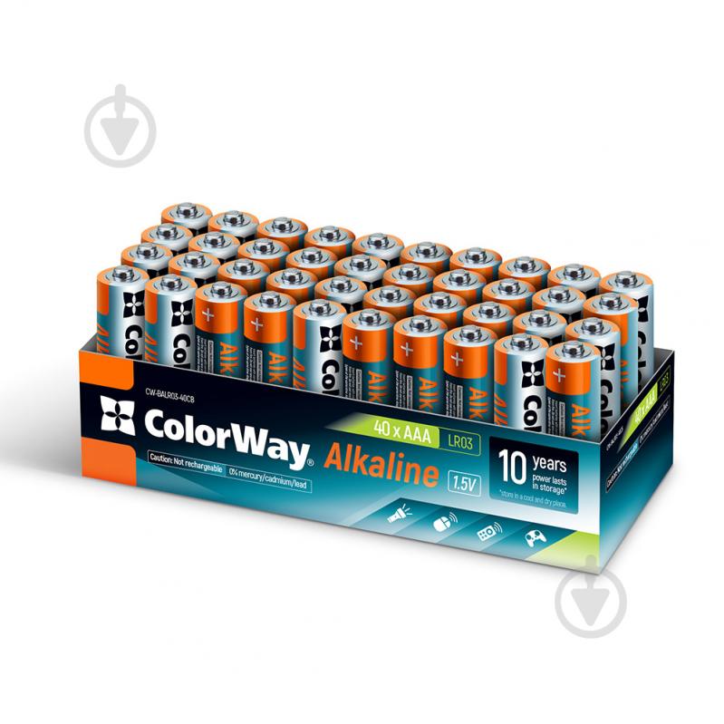 Батарейки ColorWay Alkaline Power лужні colour box AAA (мізинчикові) 40 шт. (CW-BALR03-40CB) - фото 1