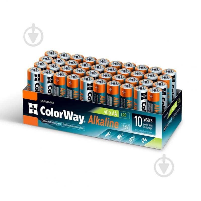 Батарейки ColorWay Alkaline Power лужні colour box AA (пальчикові) 40 шт. (CW-BALR06-40CB) - фото 1