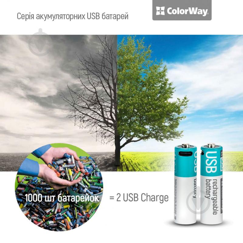 Батарея аккумуляторная ColorWay USB-С 2220 мАч 1.5В (Li-Polymer) AA (пальчиковые) 2 шт. (CW-UBAA-10) - фото 12