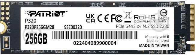 SSD-накопитель Patriot P320 256GB M.2 PCI Express 3.0 x4 TLC (P320P256GM28) - фото 1