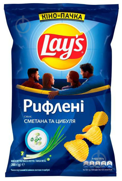 Чипси Lay's картопляні сметана та цибуля рифлені м/у 200г - фото 1