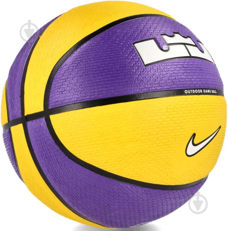 Баскетбольный мяч Nike PLAYGROUND 2.0 8P L JAMES DEFLATED COURT PURPLE/AMARILLO/BLACK/WHITE 06 N.100.4372.575.07 р. 7 разноцветный - фото 2