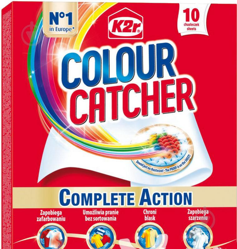 Серветки для машинного та ручного прання K2r COLOUR CATHER проти зафарбовування і вицвітання одягу 10 шт. - фото 1