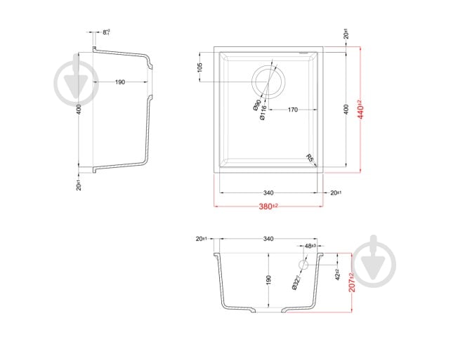 Мойка для кухни ELLECI Q 100 under top titanium 73 - фото 2