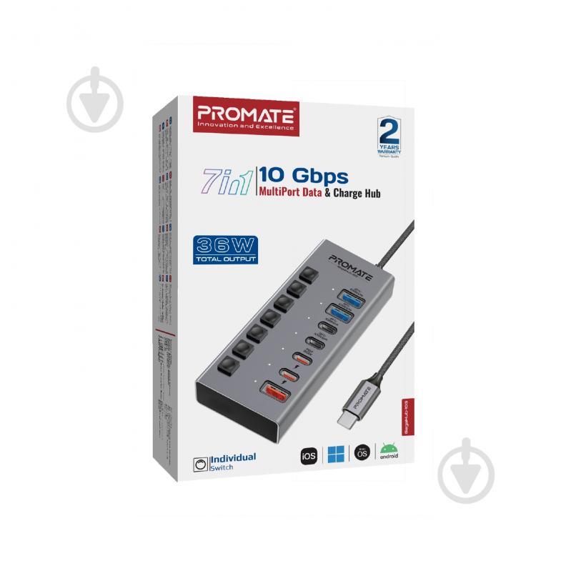 USB-хаб Promate 7-в-1 Gegahub-10G Grey - фото 6