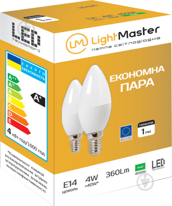 Лампа світлодіодна LightMaster LB-620 2 шт./уп. 4 Вт C37 матова E14 220 В 4000 К - фото 1