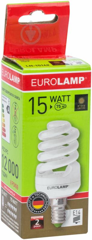 Лампа КЛЛ  EUROLAMP Spiral T2 15 Вт E14 2700 К 220 В - фото 2