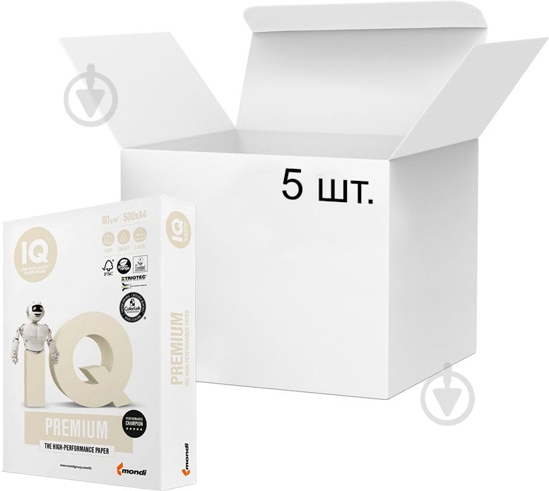 Бумага офисная IQ Premium класс А 5 упаковок A4 80 г/м белый 500 листов - фото 1