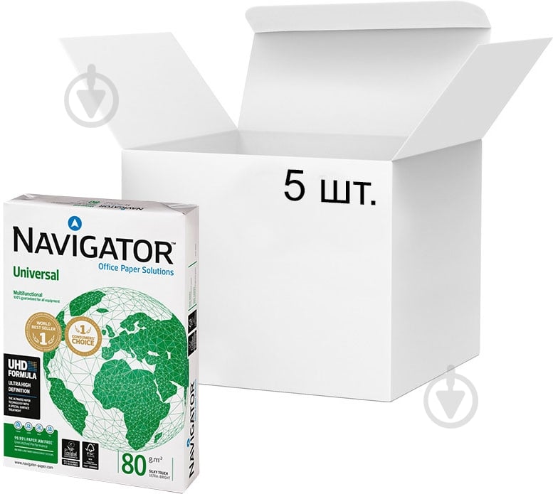 Бумага офисная Navigator Universal А класс 5 упаковок A4 80 г/м белый 500 листов - фото 1