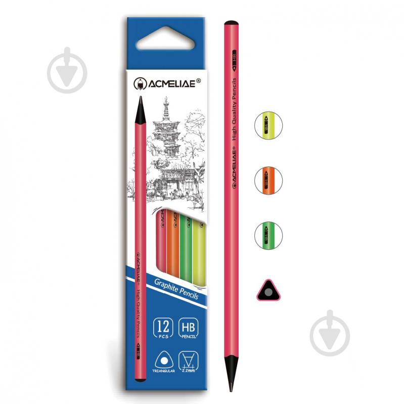 Олівець чорнографітний тригранний 43515 "Неон" HB чорне дерево, 2,2 мм Acmeliae - фото 1