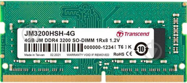 Оперативна пам'ять Transcend SODIMM DDR4 4 GB 3200 MHz (JM3200HSH-4G) - фото 2