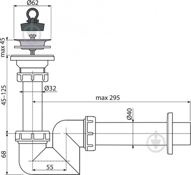 Сифон для умивальника Alca Plast d40 з нержавіючою решіткою d63 - фото 2