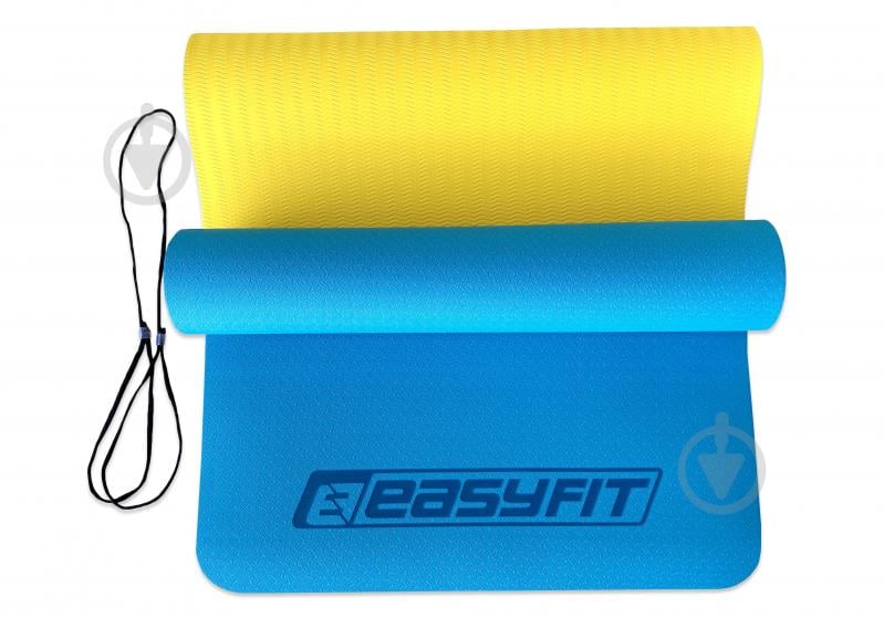 Коврик для йоги и фитнеса EasyFit TPE+TC 6 мм двухслойный синий-желтый EF-1924-BEY - фото 2