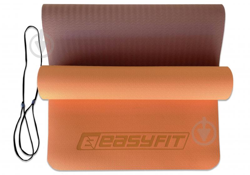 Коврик для йоги и фитнеса EasyFit TPE+TC 6 мм двухслойный персиково-коричневый EF-1924-PHBN - фото 2