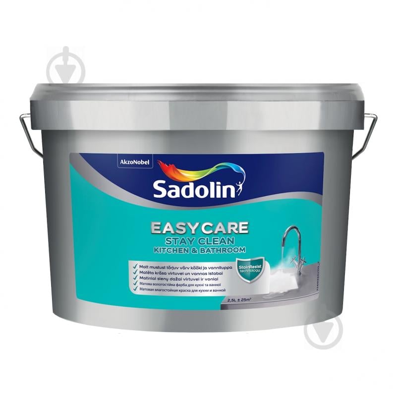 Фарба акрилова Sadolin EasyCare Kitchen & Bathroom BW мат білий 2,5 л - фото 1