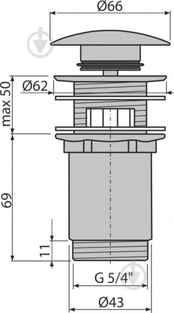 Донний клапан Alca Plast CLICK-CLAK 5/4" цільнометалевий, з велеликою заглушкою - фото 3