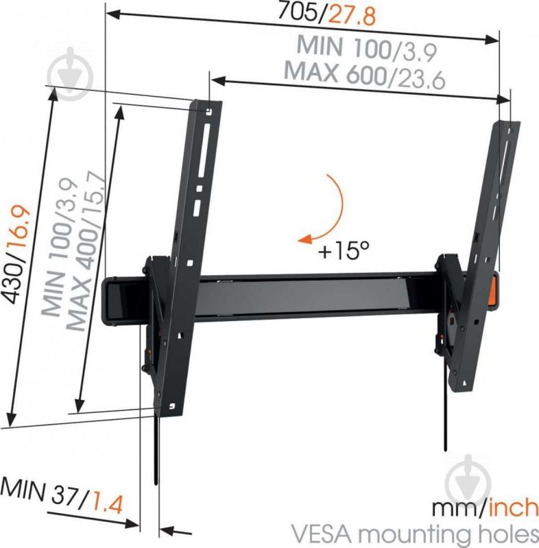 Кронштейн настенный Vogels W50810 Black (6261198) - фото 6