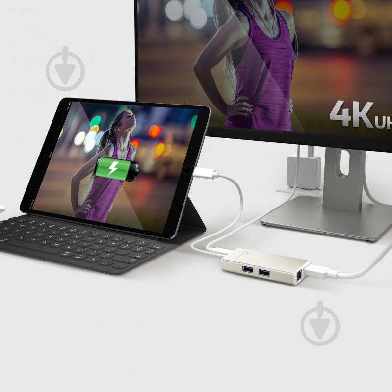 Док-станция J5Create USB-C 5-в-1 (хаб/HDMI/PD/LAN) silver (JCA374-N) - фото 12
