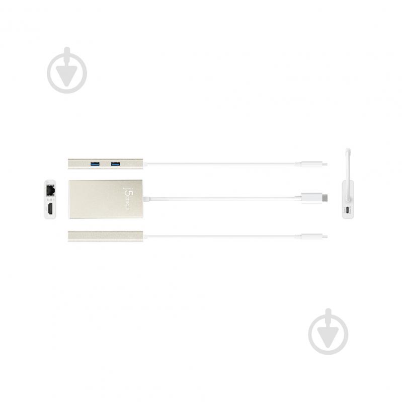 Док-станция J5Create USB-C 5-в-1 (хаб/HDMI/PD/LAN) silver (JCA374-N) - фото 3