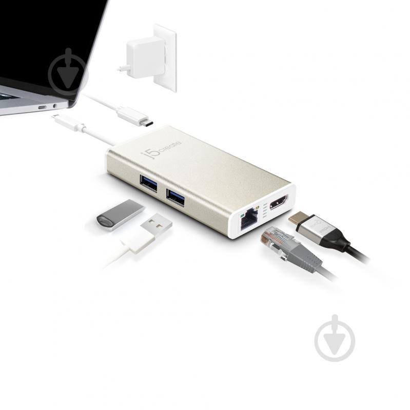 Док-станция J5Create USB-C 5-в-1 (хаб/HDMI/PD/LAN) silver (JCA374-N) - фото 4