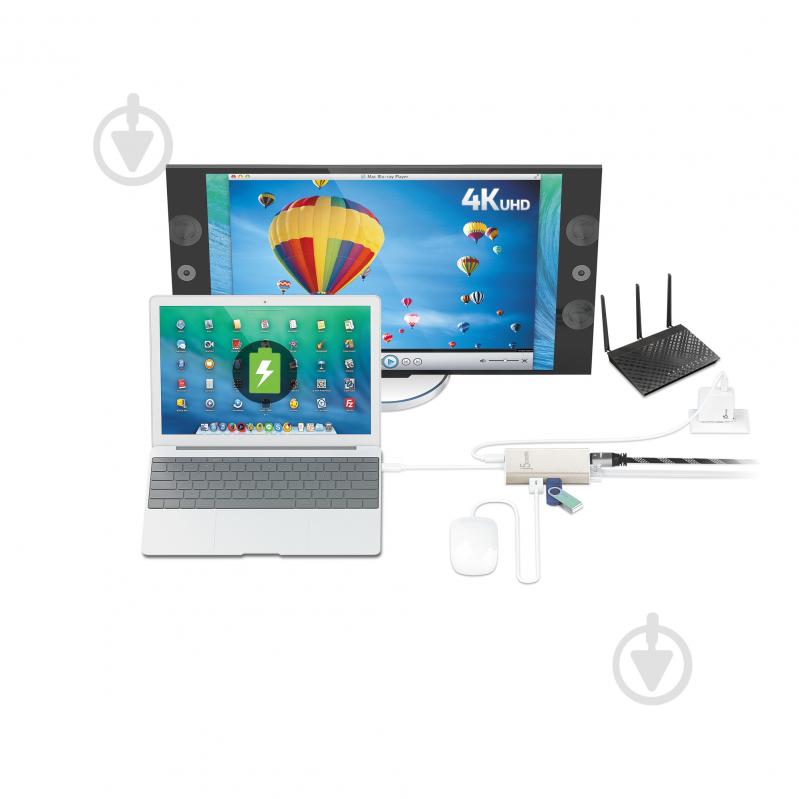 Док-станция J5Create USB-C 5-в-1 (хаб/HDMI/PD/LAN) silver (JCA374-N) - фото 5