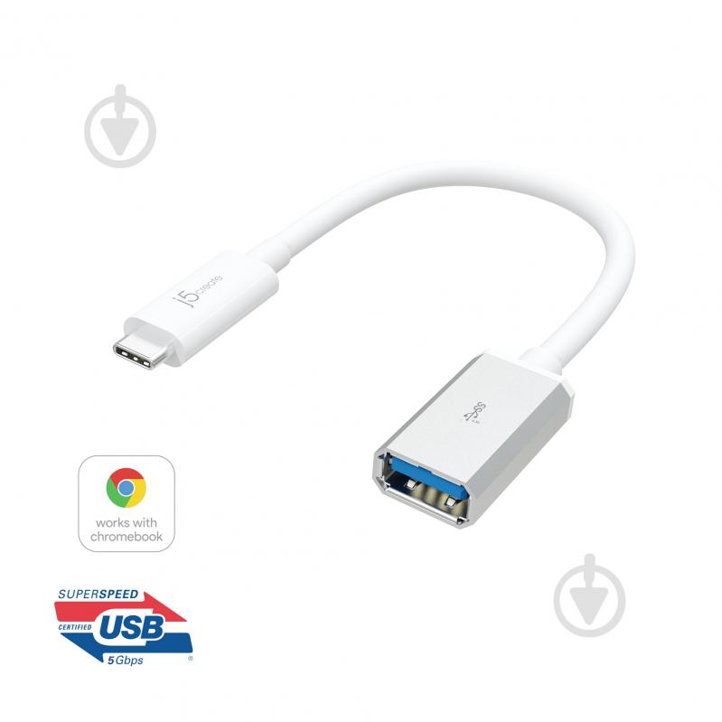 USB-адаптер J5Create OTG USB 3.1, USB-C/USB-A 0,1 м white (JUCX05-N) - фото 2 USB-адаптер J5Create OTG USB 3.1, USB-C/USB-A 0,1 м white (JUCX05-N) - фото 2