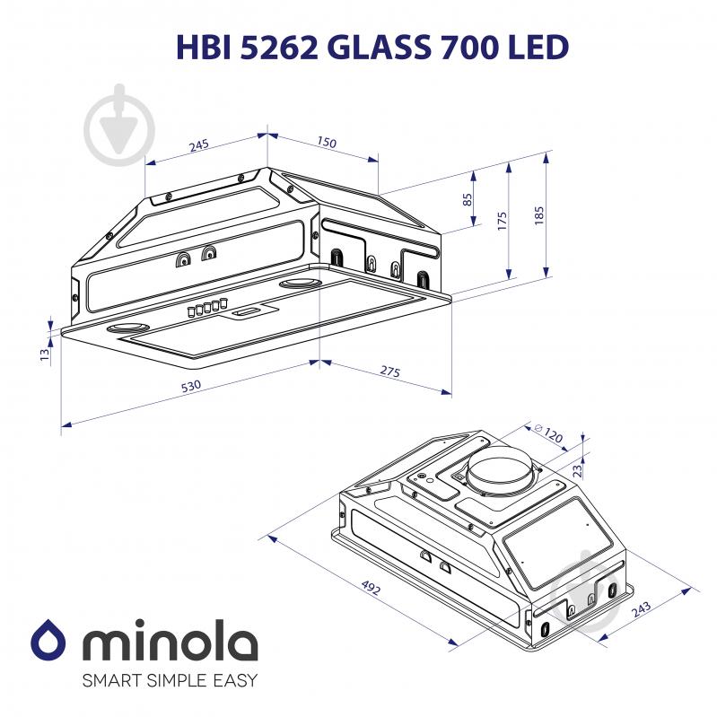 Витяжка Minola HBI 5262 IV GLASS 700 LED повновбудовувана - фото 10