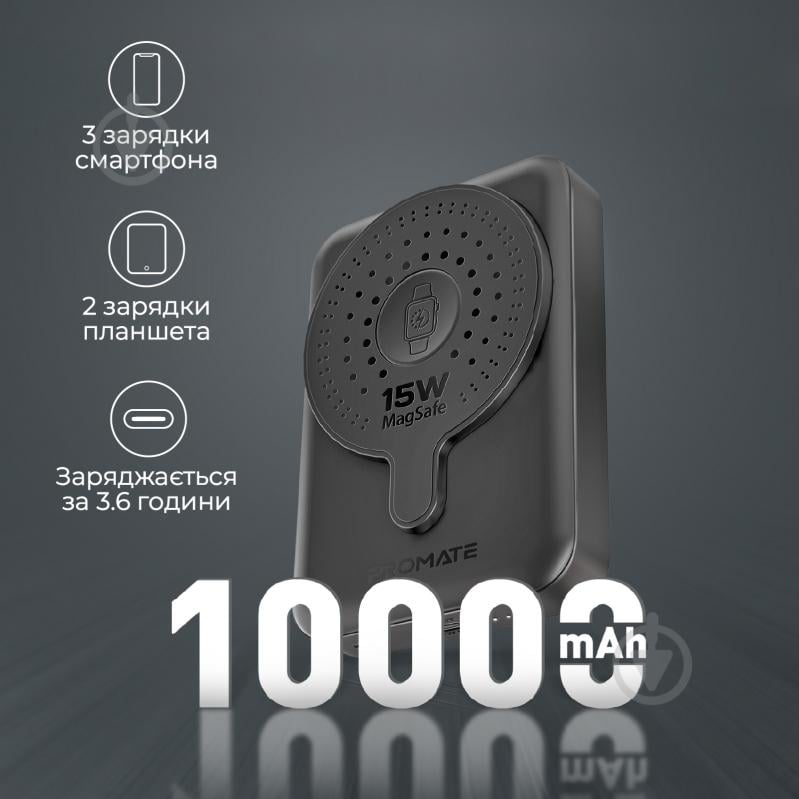 Повербанк Promate 10000 mAh black (powermag-duo.black) PowerMag-Duo - фото 2