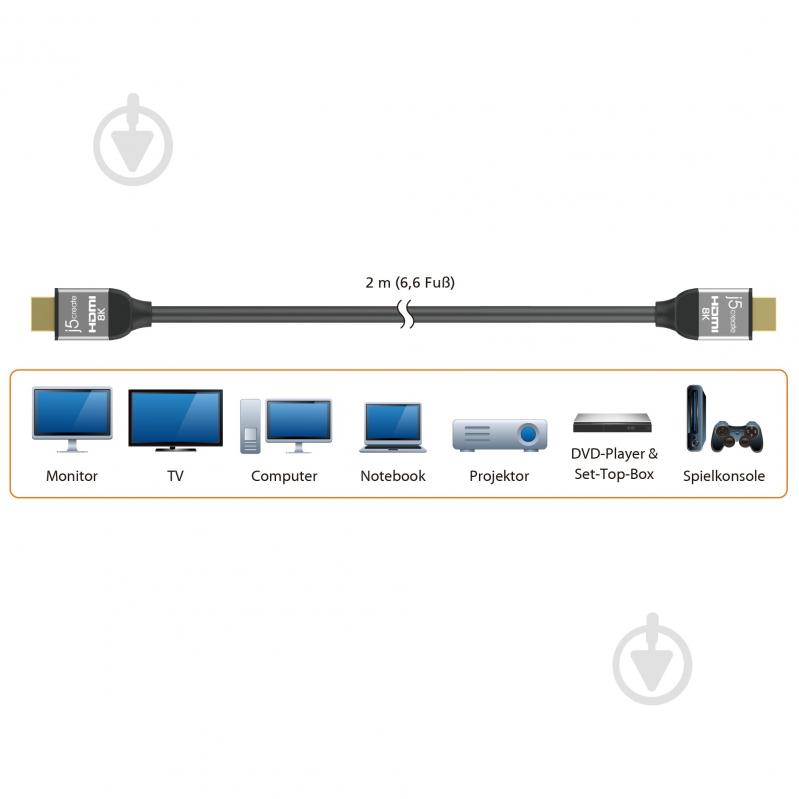 Кабель J5Create HDMI V.2.1, 8К 60Гц 2 м black (JDC53-N) - фото 7