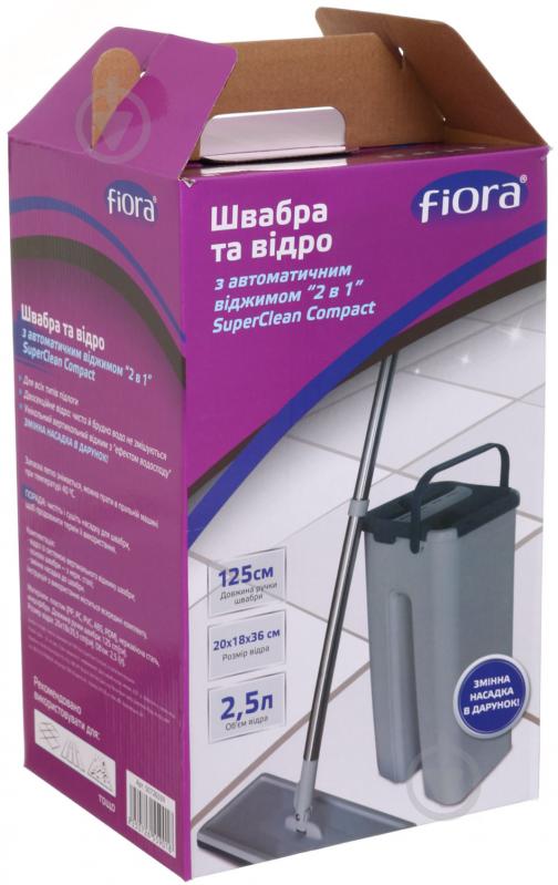 Комплект швабра і відро з механічним віджимом для підлоги Fiora® SuperClean Compact 32 см - фото 9