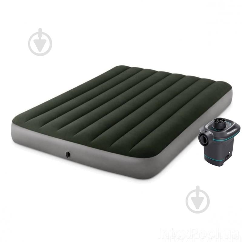 Ліжко надувне Intex 64779 203х152 см зелено-сірий - фото 1