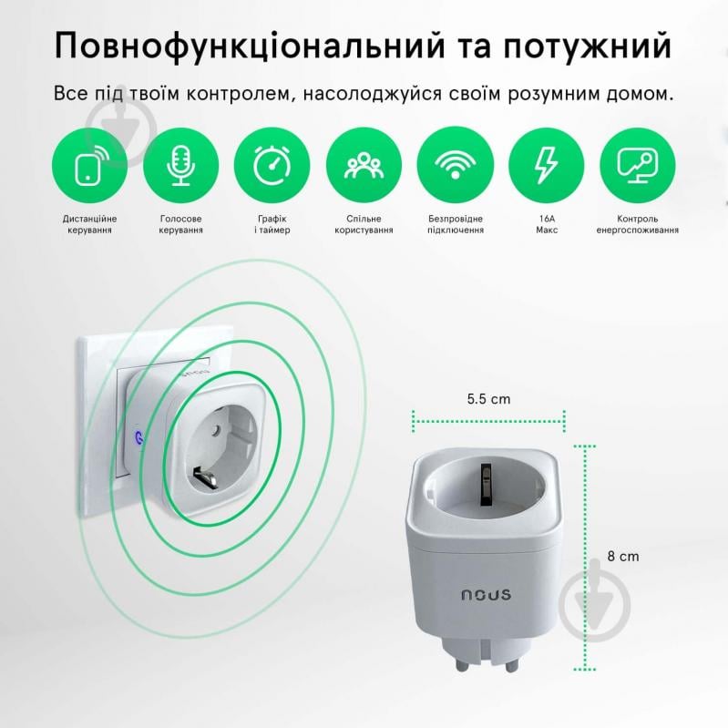 Умная розетка Nous Wi-Fi A7 Smart Plug 16A белый - фото 9