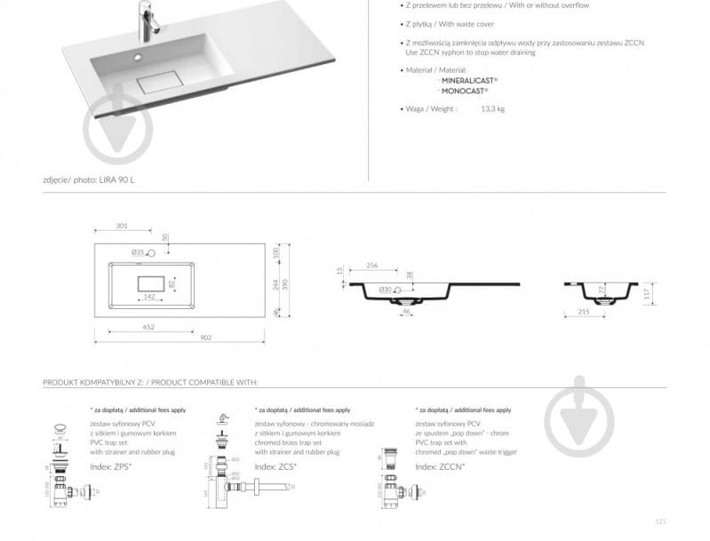 Умывальник Marmorin Lira 900 L - фото 2