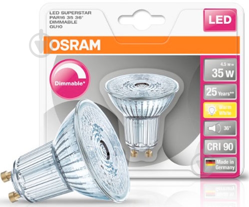 Лампа світлодіодна Osram 4,5 Вт GU10 220 В 2700 К 4008321882653 - фото 3