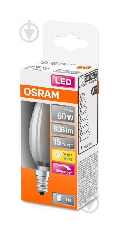 Лампа светодиодная Osram SST CLB 6,5 Вт C37 матовая E14 220 В 2700 К 4052899904415 - фото 