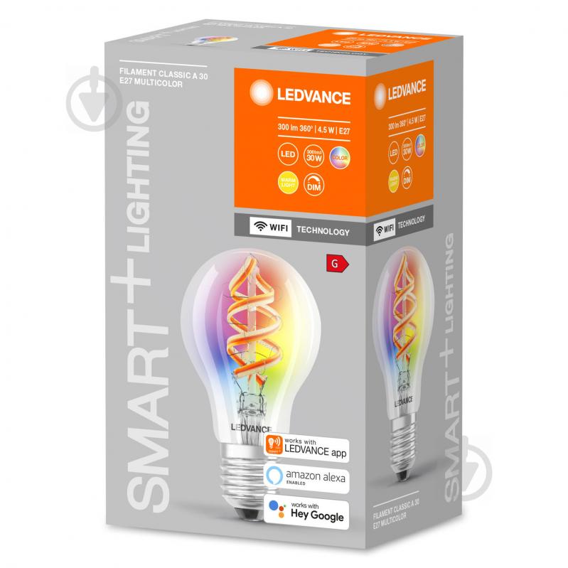 Умная лампа Ledvance Vintage смена цветов A60 4,5 Вт E27 2700 К 220 В прозрачная Smart A60 RGB FIL - фото 2