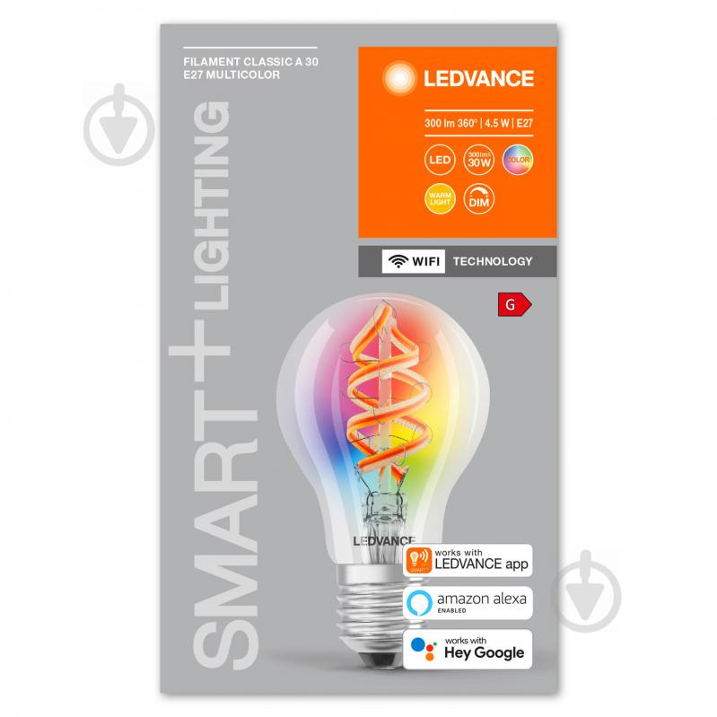 Умная лампа Ledvance Vintage смена цветов A60 4,5 Вт E27 2700 К 220 В прозрачная Smart A60 RGB FIL - фото 5