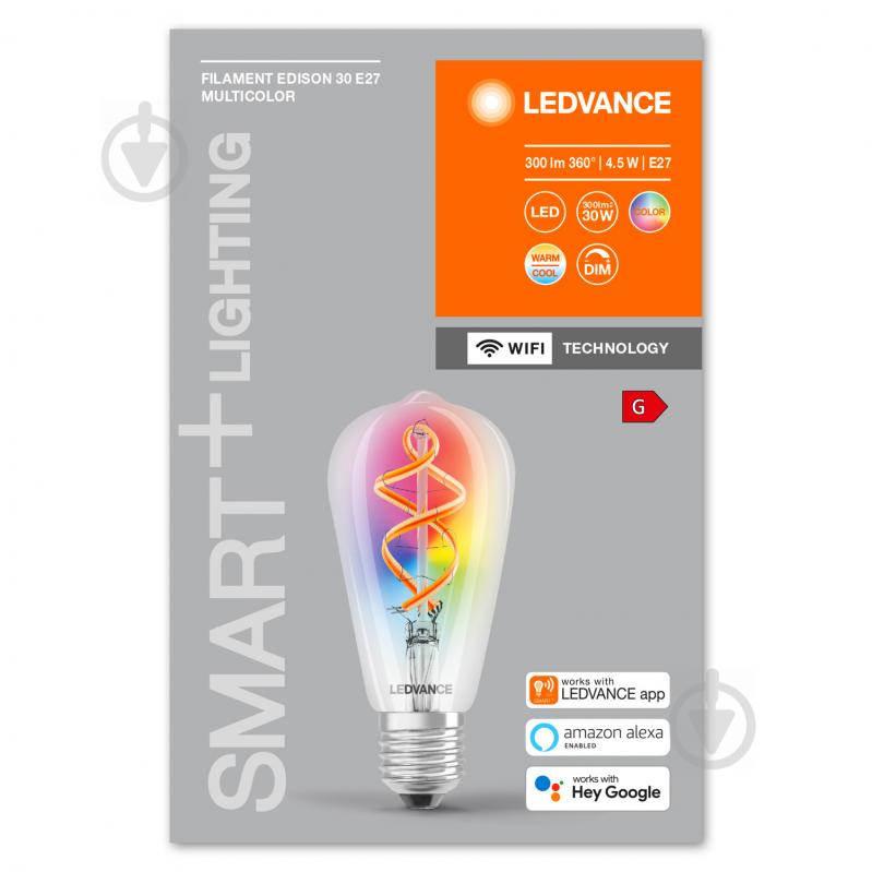 Умная лампа Ledvance Vintage смена цветов ST64 4,5 Вт E27 2700 К 220 В прозрачная Smart ST64 RGB FIL - фото 3