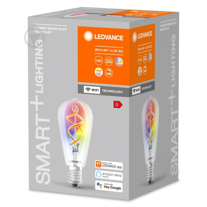 Умная лампа Ledvance Vintage смена цветов ST64 4,5 Вт E27 2700 К 220 В прозрачная Smart ST64 RGB FIL - фото 2