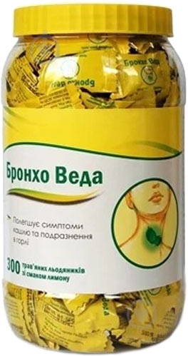 Бронхо Веда зі смаком лимону №300 у бан. в упак. інд. льодяники - фото 1 Бронхо Веда зі смаком лимону №300 у бан. в упак. інд. льодяники - фото 1