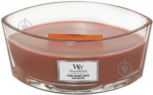 Свеча ароматическая Woodwick Ellipse Stone Washed Suede 453 г - фото 1