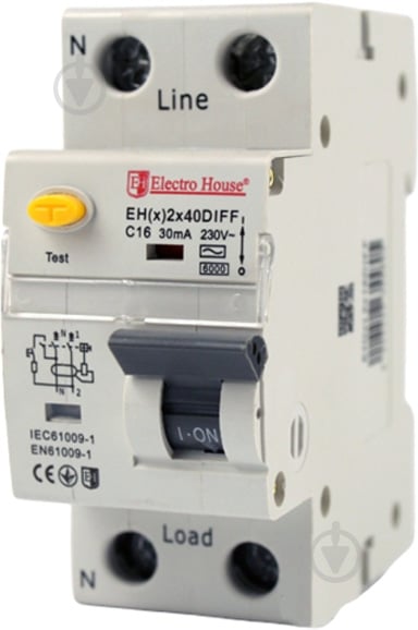 Диференційний автомат ElectroHouse 40А 1P+N (2 модулі) EH(x) 2x40DIFF - фото 1