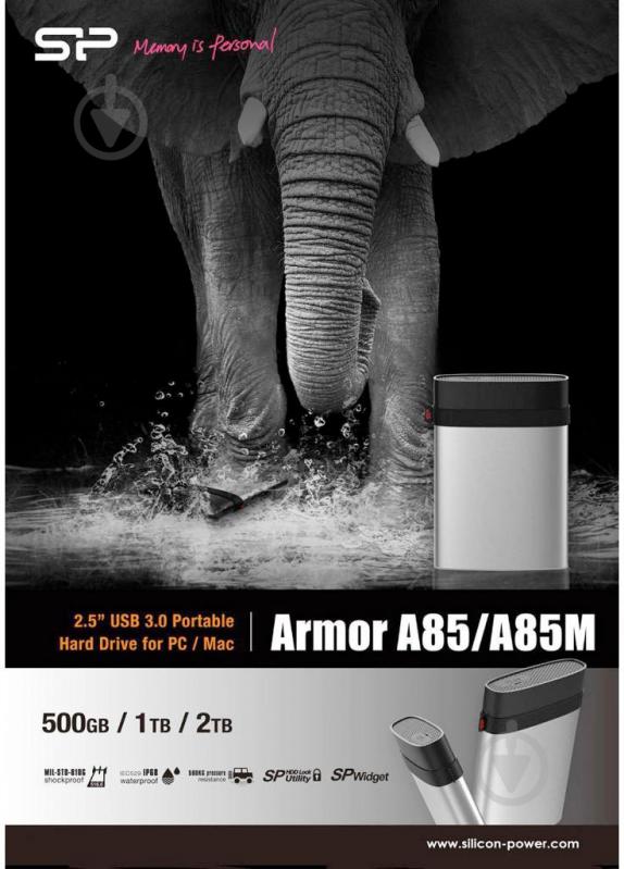 Внешний жесткий диск Silicon Power Armor A85 1 ТБ 2,5" USB 3.0USB 2.0 (SP010TBPHDA85S3S) - фото 4