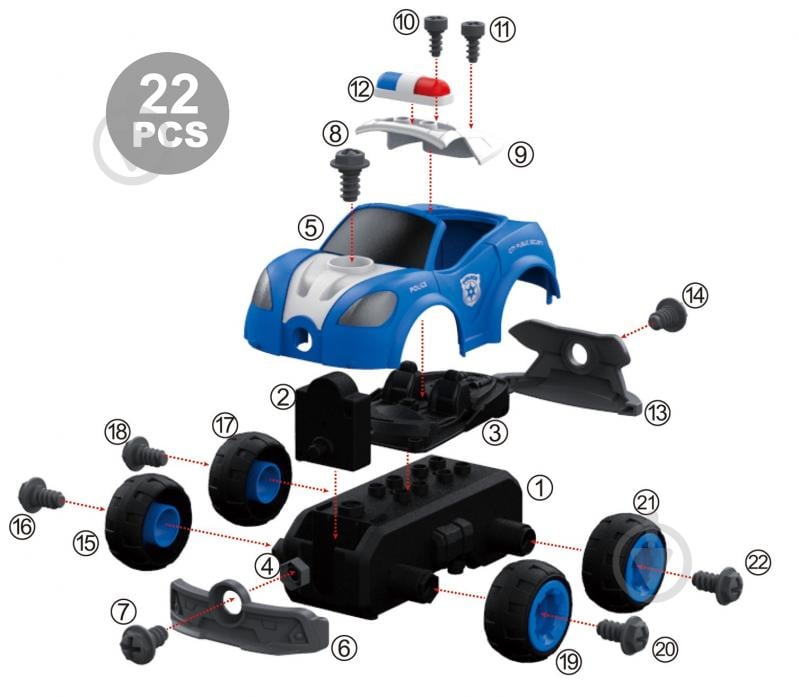 Конструктор DIY Spatial Creativity Поліцейська машина з електричним двигуном CJ-1365063 - фото 5