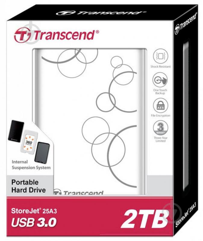 Зовнішній жорсткий диск Transcend StoreJet 2 ТБ 2,5" USB 3.0USB 3.1 (TS2TSJ25A3W) white - фото 4