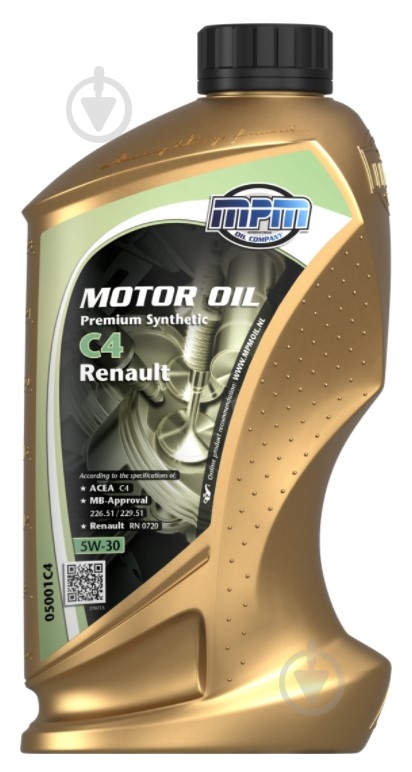 Моторна олива синтетична MPM Premium Synthetic C4 Renault 5W-30 1 л (05001C4) - фото 1