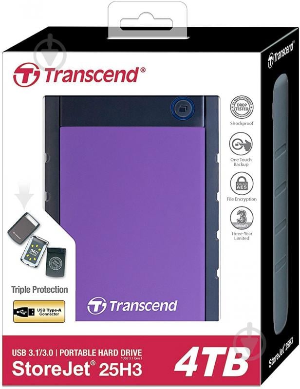 Зовнішній жорсткий диск Transcend StoreJet 4 ТБ 2,5" USB 3.0 (TS4TSJ25H3P) purple - фото 3